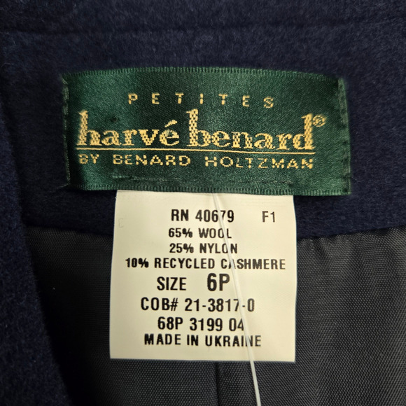 Vintage 90s Harve Benard Navy Wool Cashmere Blazer Single Breasted Jacket 6P - Picture 3 of 11